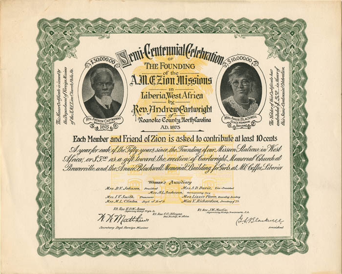 A.M.E. Zion Church - Honor Certificate